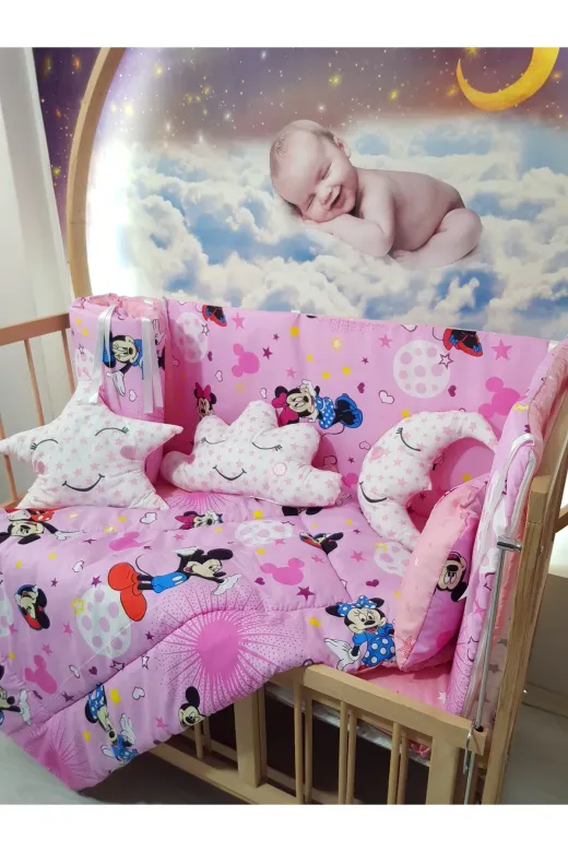 Baby Clime USR-60120-1. 60X120 Bebek Uyku Seti - Cibinliksiz - Pembe Mickey & Minnie (Mobilya Beşik Hariç)