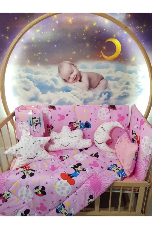 Baby Clime USR-60120-1. 60X120 Bebek Uyku Seti - Cibinliksiz - Pembe Mickey & Minnie (Mobilya Beşik Hariç)