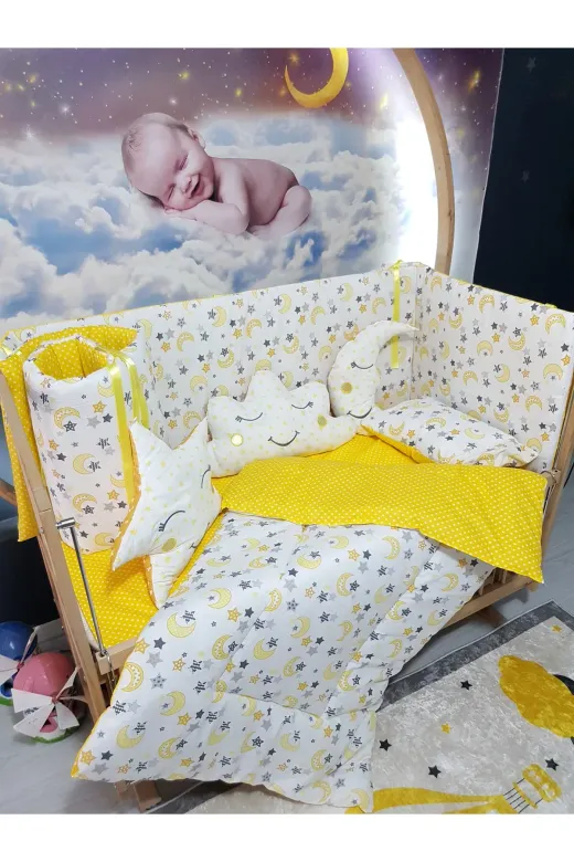 Baby Clime USR-60120-CİB-2. 60X120 Bebek Uyku Seti 12 Parça - Cibinlik Ve Aparat Dahil - Ay Yıldız Desenli