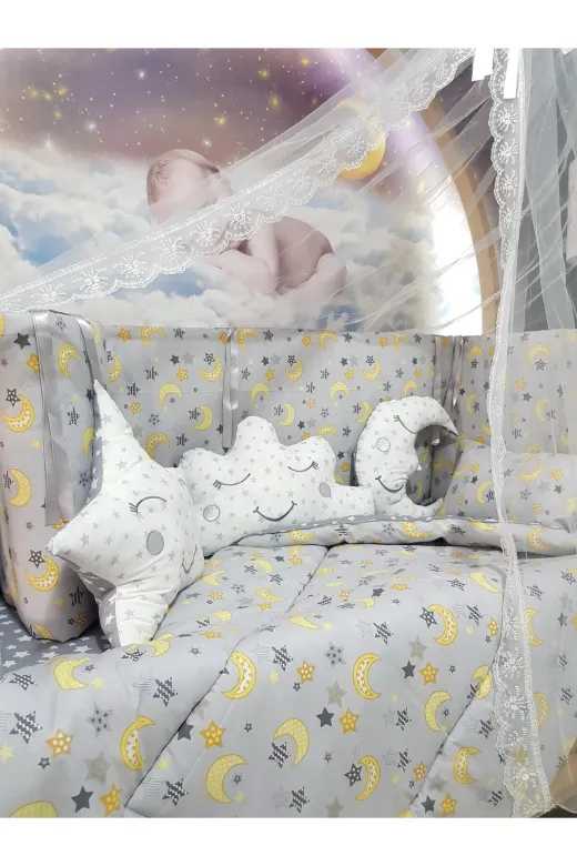 Baby Clime USR-60120-CİB-2. 60X120 Bebek Uyku Seti - Cibinlik Ve Aparatı Dahil - Ay Yıldız Desenli