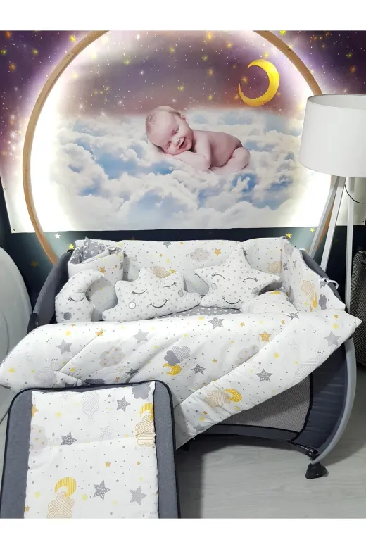 Baby Clime USR-70110-1. 70X110 Bebek Uyku Seti - Cibinliksiz - Ay Bulut Yıldız (Park Beşik Hariç)