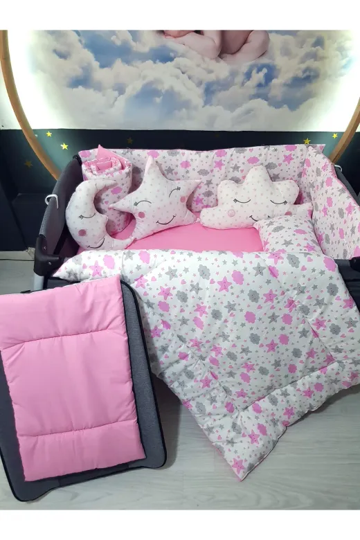 Baby Clime USR-70110-1. 70X110 Bebek Uyku Seti - Cibinliksiz - Kalp Bulut Yıldız (Park Beşik Hariç)