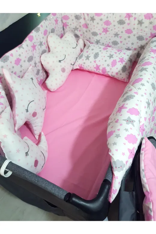 Baby Clime USR-70110-1. 70X110 Bebek Uyku Seti - Cibinliksiz - Kalp Bulut Yıldız (Park Beşik Hariç)