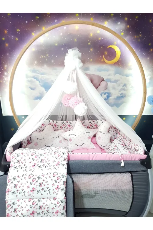Baby Clime USR-70110-LCİB-1. 70X110 Bebek Uyku Seti - Lüks Cibinlik Ve Aparat Dahil - Kelebek Desenli