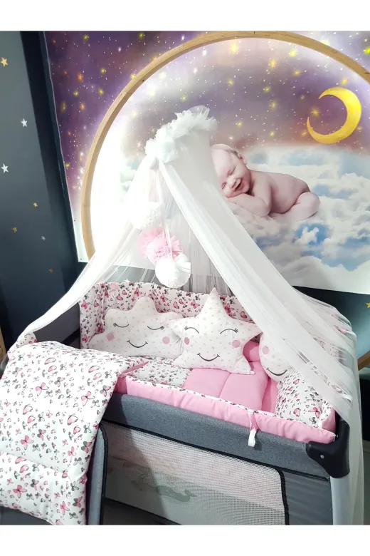 Baby Clime USR-70110-LCİB-1. 70X110 Bebek Uyku Seti - Lüks Cibinlik Ve Aparat Dahil - Kelebek Desenli