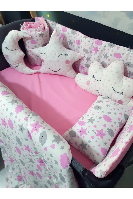 Baby Clime USR-70120-1. 70X120 Bebek Uyku Seti - Cibinliksiz - Kalp Bulut Yıldız (Park Beşik Hariç)