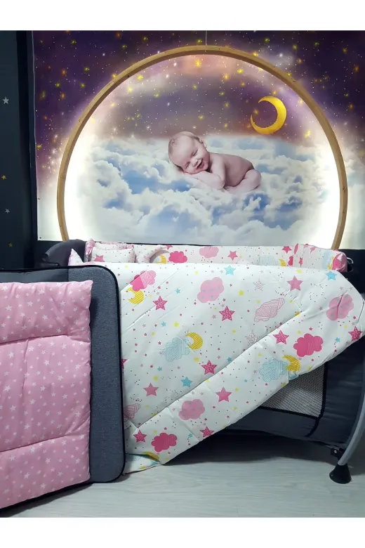 Baby Clime USR-70120-2. 70X120 Park Beşik Bebek Uyku Seti 11 Parça Yorgan Yastık Çarşaf