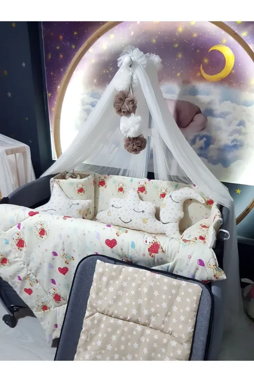 Baby Clime USR-70120-LCİB-1. 70X120 Bebek Uyku Seti - Lüks Cibinlik Ve Aparat Dahil - Ayıcık Desenli