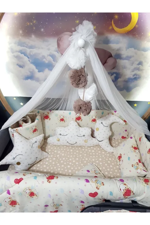 Baby Clime USR-70120-LCİB-1. 70X120 Bebek Uyku Seti - Lüks Cibinlik Ve Aparat Dahil - Ayıcık Desenli