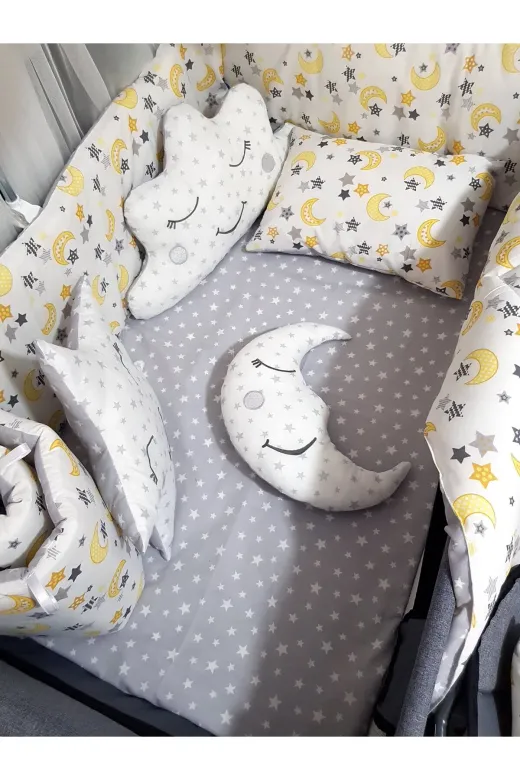 Baby Clime USR-70120-LCİB-1. 70X120 Bebek Uyku Seti - Lüks Cibinlik Ve Aparat Dahil - Ay Yıldız Desenli