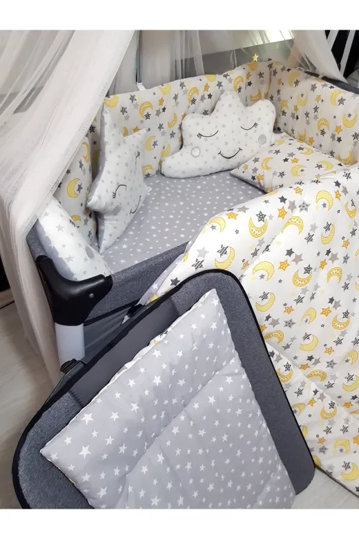 Baby Clime USR-70120-LCİB-1. 70X120 Bebek Uyku Seti - Lüks Cibinlik Ve Aparat Dahil - Ay Yıldız Desenli