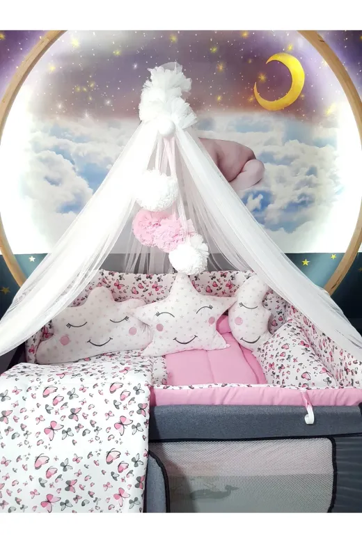 Baby Clime USR-70120-LCİB-1. 70X120 Bebek Uyku Seti - Lüks Cibinlik Ve Aparat Dahil - Kelebek Desenli