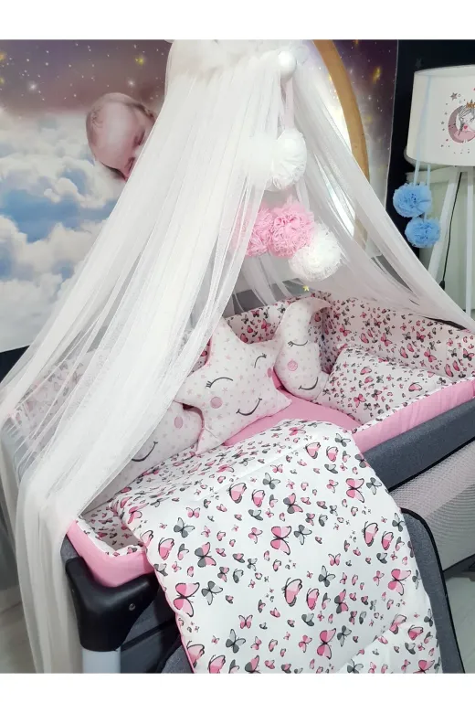 Baby Clime USR-70120-LCİB-1. 70X120 Bebek Uyku Seti - Lüks Cibinlik Ve Aparat Dahil - Kelebek Desenli