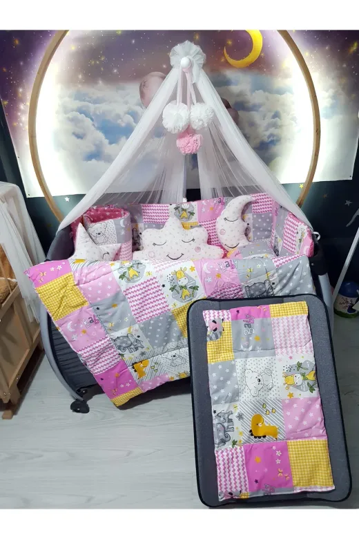 Baby Clime USR-70120-LCİB-1. 70X120 Bebek Uyku Seti - Lüks Cibinlik Ve Aparat Dahil - Sevimli Hayvanlar
