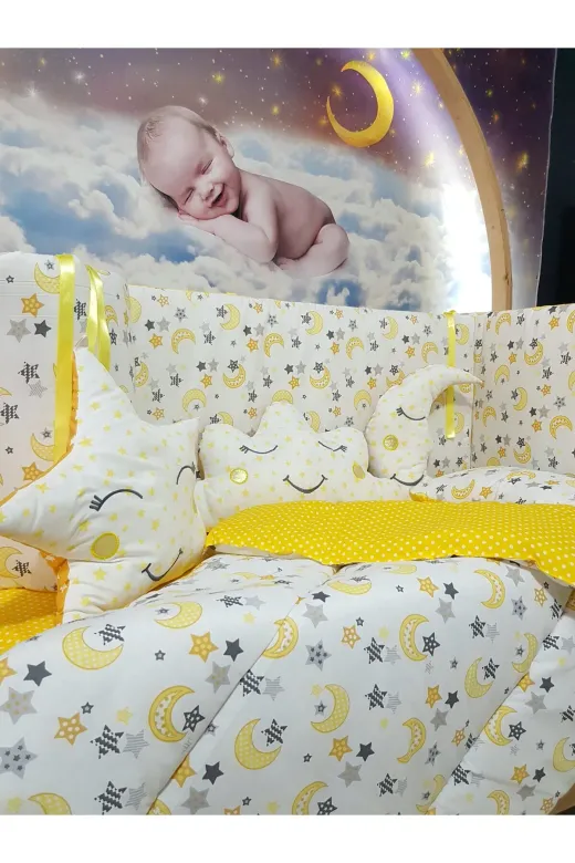Baby Clime USR-70130-1. 70X130 Bebek Uyku Seti - Cibinliksiz - Ay Yıldız Desenli (Mobilya Beşik Hariç)