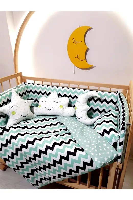 Baby Clime USR-70130-1. 70X130 Bebek Uyku Seti - Cibinliksiz - Zigzag Desenli (Mobilya Beşik Hariç)