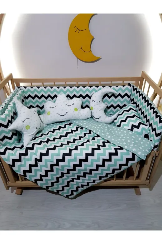 Baby Clime USR-70130-1. 70X130 Bebek Uyku Seti - Cibinliksiz - Zigzag Desenli (Mobilya Beşik Hariç)