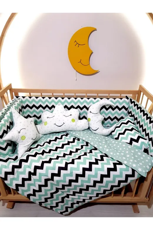 Baby Clime USR-70130-1. 70X130 Bebek Uyku Seti - Cibinliksiz - Zigzag Desenli (Mobilya Beşik Hariç)