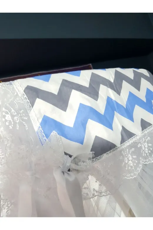 Baby Clime USR-70130-CİB-1. 70X130 Bebek Uyku Seti - Cibinlik Ve Aparat - Mavi Zigzag Yıldız Desen