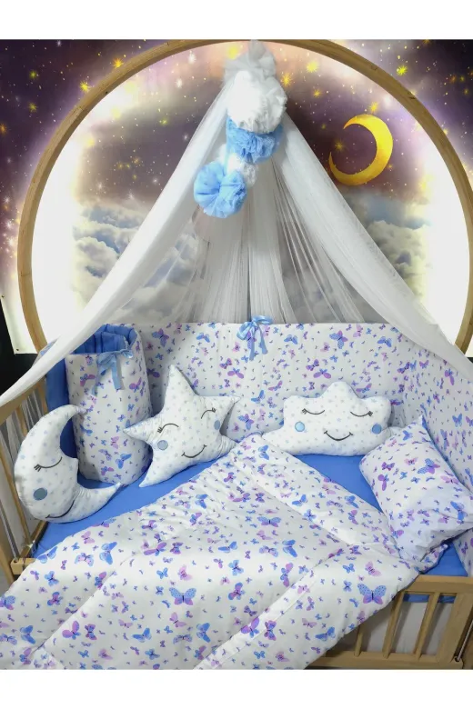 Baby Clime USR-70130-LCİB-1. 70X130 Bebek Uyku Seti - Lüks Cibinlik Ve Aparat Dahil - Kelebek Desenli