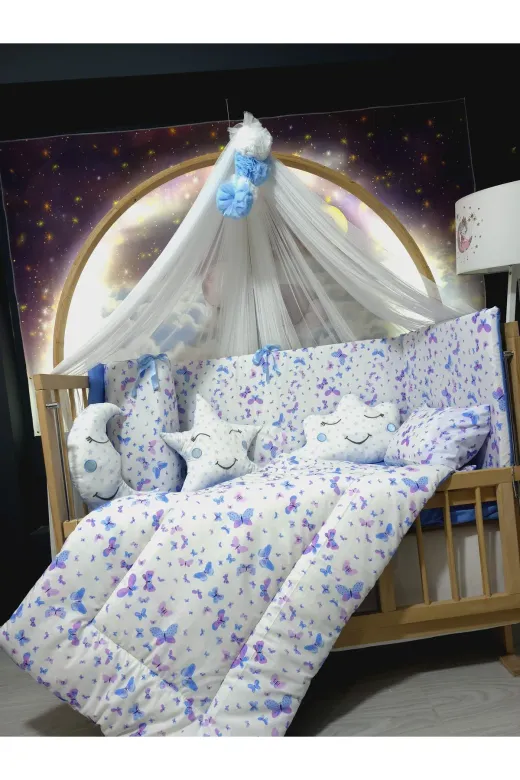 Baby Clime USR-70130-LCİB-1. 70X130 Bebek Uyku Seti - Lüks Cibinlik Ve Aparat Dahil - Kelebek Desenli