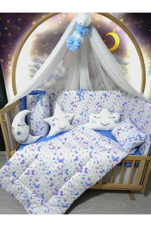 Baby Clime USR-70130-LCİB-1. 70X130 Bebek Uyku Seti - Lüks Cibinlik Ve Aparat Dahil - Kelebek Desenli