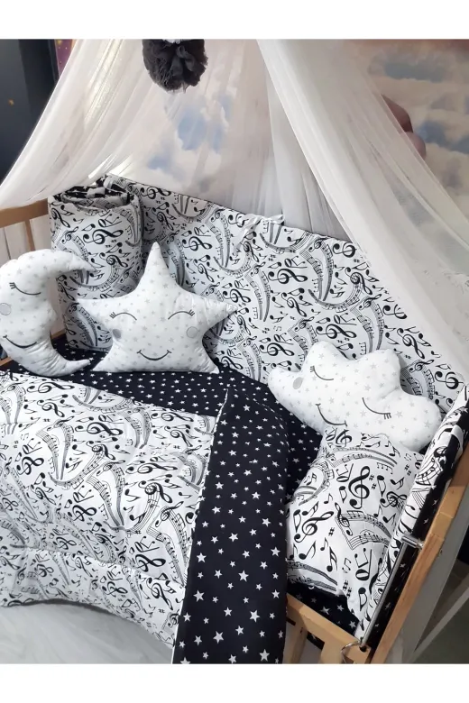 Baby Clime USR-70130-LCİB-1. 70X130 Bebek Uyku Seti - Lüks Cibinlik Ve Aparat Dahil - Müzik Notalı