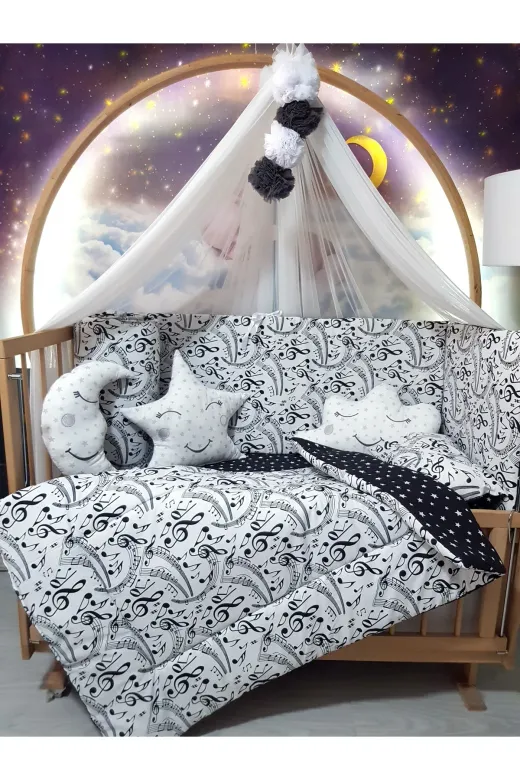 Baby Clime USR-70130-LCİB-1. 70X130 Bebek Uyku Seti - Lüks Cibinlik Ve Aparat Dahil - Müzik Notalı