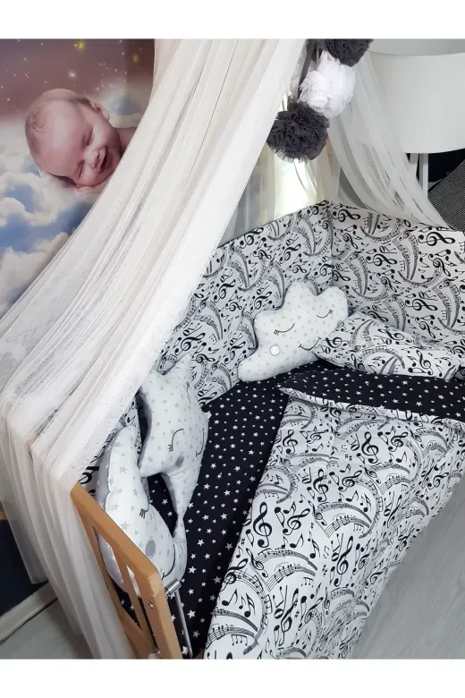 Baby Clime USR-70130-LCİB-1. 70X130 Bebek Uyku Seti - Lüks Cibinlik Ve Aparat Dahil - Müzik Notalı