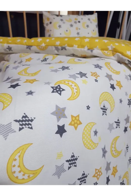 Baby Clime USR-90130-5 Parça 5 Parça 90X130 Bebek Uyku Seti - Yorgan Yastık Çarşaf Takımı - Ay Yıldız Desen Sarı