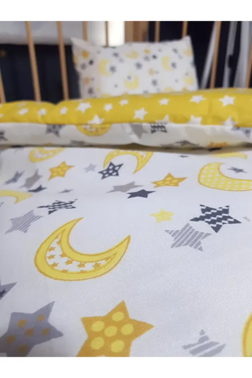 Baby Clime USR-90130-5 Parça 5 Parça 90X130 Bebek Uyku Seti - Yorgan Yastık Çarşaf Takımı - Ay Yıldız Desen Sarı