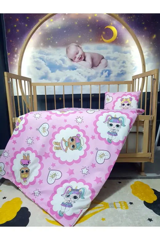 Baby Clime USR-90130-5 Parça 5 Parça 90X130 Bebek Uyku Seti - Yorgan Yastık Çarşaf Takımı - Sevimli Kız Karakterli