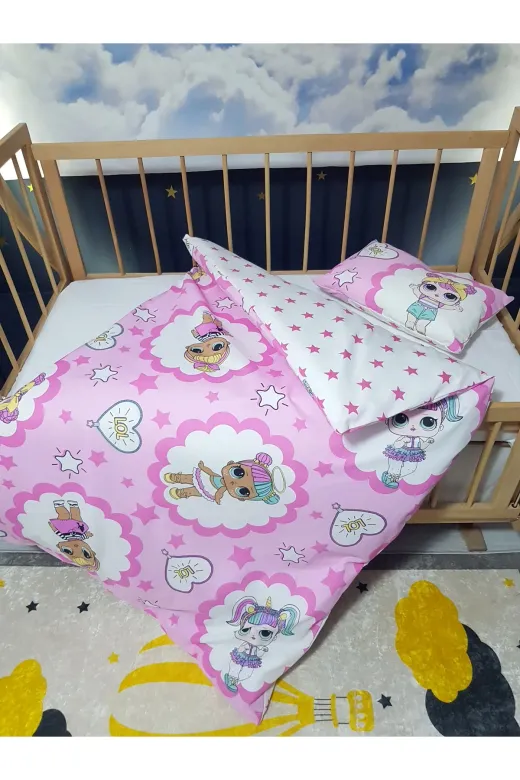 Baby Clime USR-90130-5 Parça 5 Parça 90X130 Bebek Uyku Seti - Yorgan Yastık Çarşaf Takımı - Sevimli Kız Karakterli