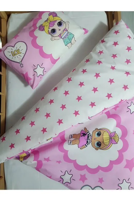 Baby Clime USR-90130-5 Parça 5 Parça 90X130 Bebek Uyku Seti - Yorgan Yastık Çarşaf Takımı - Sevimli Kız Karakterli