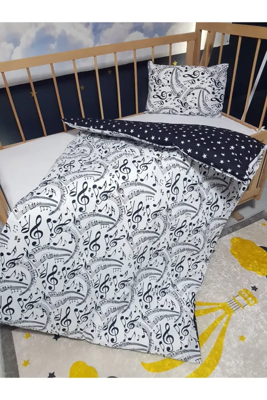Baby Clime USR-90130-5 Parça 5 Parça 90X130 Bebek Uyku Seti - Yorgan Yastık Çarşaf Takımı - Müzik Notalı Desen