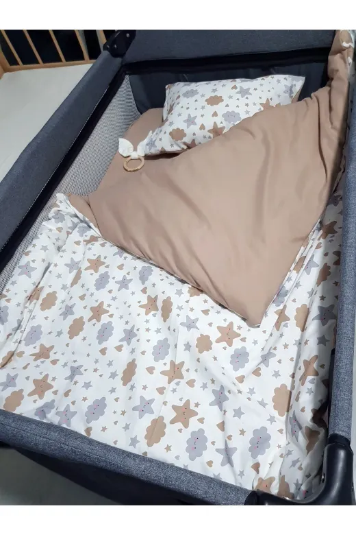 Baby Clime USR-90130-5'Lİ 90X130 Bebek Uyku Seti 5'li - Kahverengi Bulut Yıldız Desenli (Tüm Ölçülere Uygun)