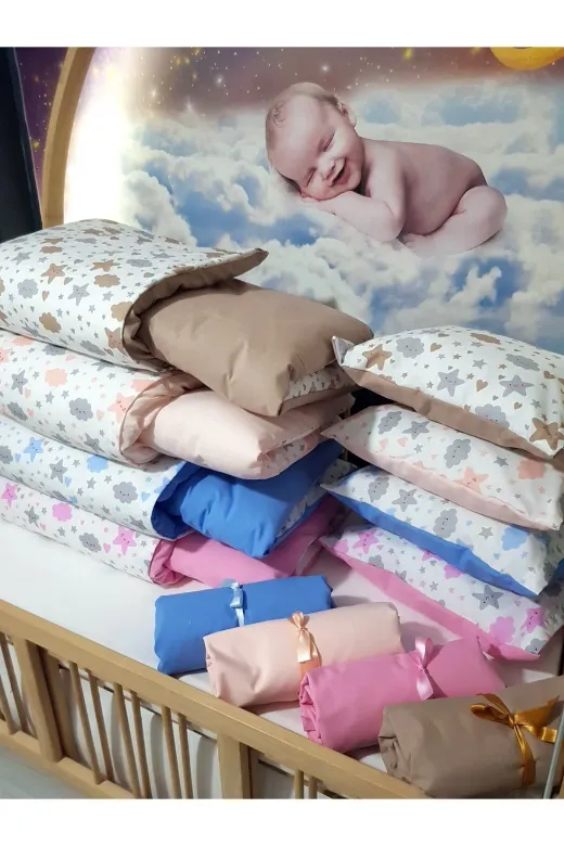Baby Clime USR-90130-5'Lİ 90X130 Bebek Uyku Seti 5'li - Kahverengi Bulut Yıldız Desenli (Tüm Ölçülere Uygun)
