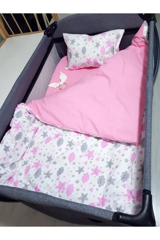 Baby Clime USR-90130-5'Lİ 90X130 Bebek Uyku Seti 5'li - Pembe Bulut Yıldız Desenli (Tüm Ölçülere Uygun)