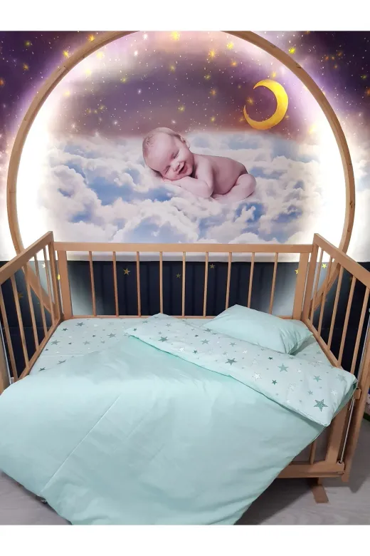 Baby Clime USR-90130-5'Lİ 90X130 Bebek Uyku Seti 5'li - Yeşil Yıldız Desenli (Tüm Ölçülere Uygun)