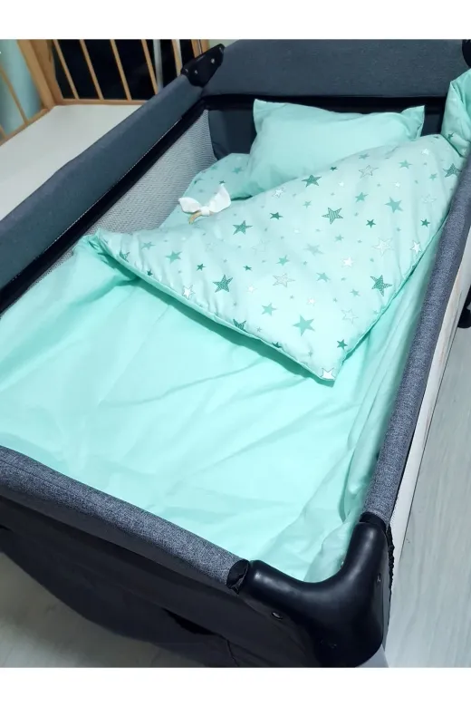 Baby Clime USR-90130-5'Lİ 90X130 Bebek Uyku Seti 5'li - Yeşil Yıldız Desenli (Tüm Ölçülere Uygun)