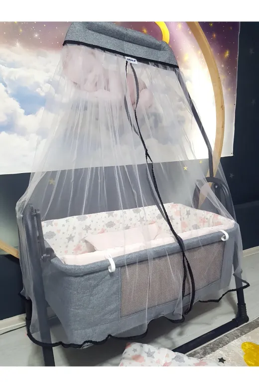 Baby Clime USR-KETENCB-4585-1. 45X85 Keten Cibinlikli Portatif Beşik Ve Uyku Seti - Silinebilir Lüks Keten Fileli