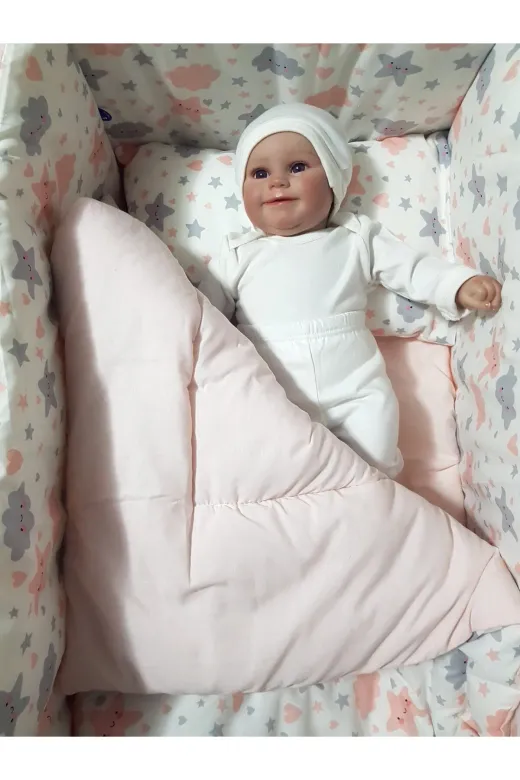 Baby Clime USR-KETENTB-4585-1. 45X85 Tenteli Keten Beşik Ve Uyku Seti - Gri Anne Yanı Beşik Portatif Sepet Beşik