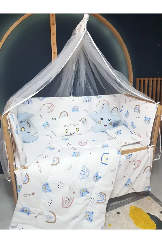 Baby Clime USR-RÜYA-60120-3. Çift Taraflı Bebek Uyku Seti 60X120 Mobilya Beşiklere - Cibinlikli Ve Aparatlı
