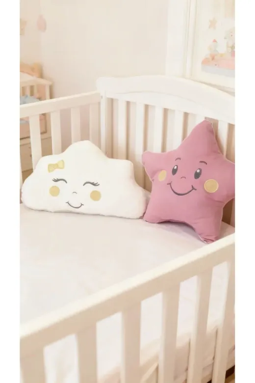 Baby Clime Uyku Arkadaşı Yastık-1. Gül Kurusu Uyku Arkadaşı Yastık Seti - Kurdele Nakışlı