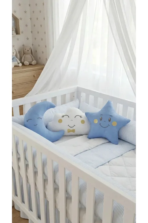 Baby Clime Uyku Arkadaşı Yastık-1. Mavi Uyku Arkadaşı Yastık Seti - Papyon Nakışlı