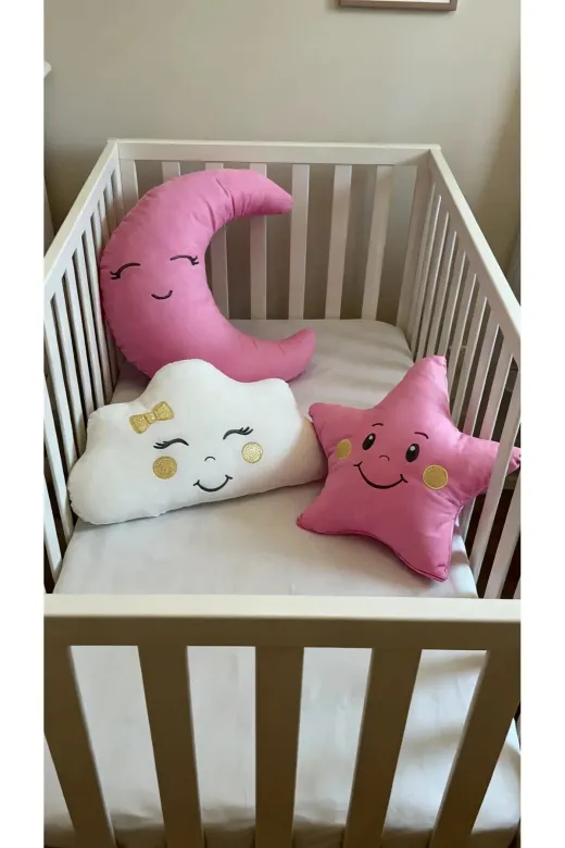 Baby Clime Uyku Arkadaşı Yastık-1. Pembe Uyku Arkadaşı Yastık Seti - Kurdele Nakışlı
