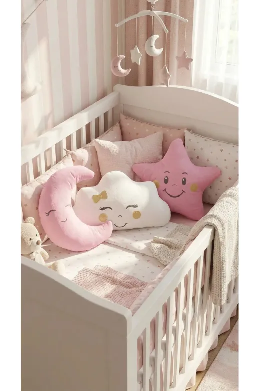 Baby Clime Uyku Arkadaşı Yastık-1. Pembe Uyku Arkadaşı Yastık Seti - Kurdele Nakışlı