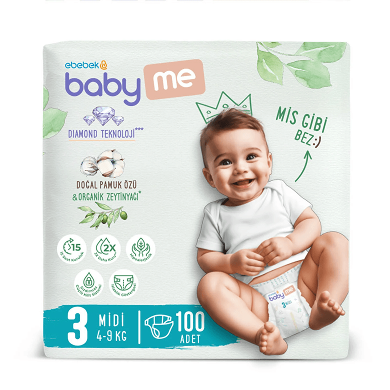Baby Me GFHHF389JKJK Midi 3 Numara Bebek Bezi 4-9 Kg 100 Adet