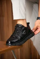 Bağcıklı Erkek Spor Ayakkabı Siyah Rugan (Siyah Taban)