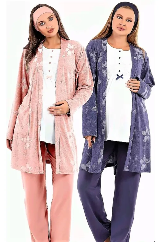 Baha 4203-z Sabahlıklı Loğusa Pijama Takımı Indigo.yeni Sezon